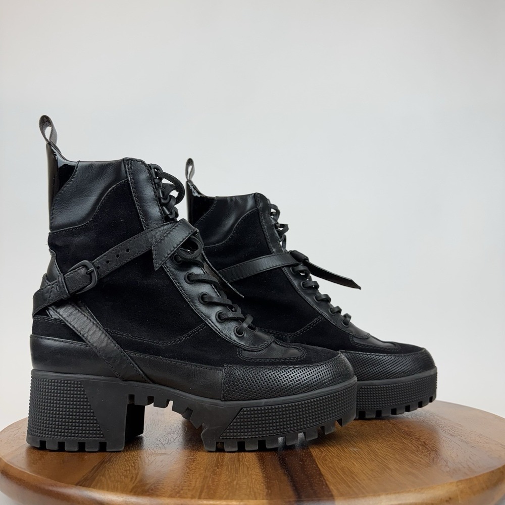 Womens Louis Vuitton Laureate Platform Desert Black Suede Combat Boots Size 36.5